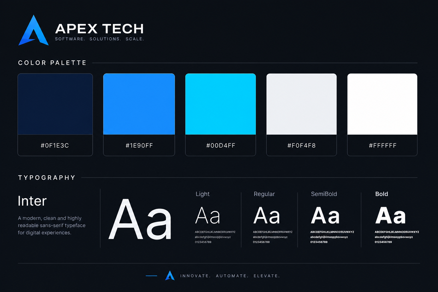 Apex Tech color palette and typography