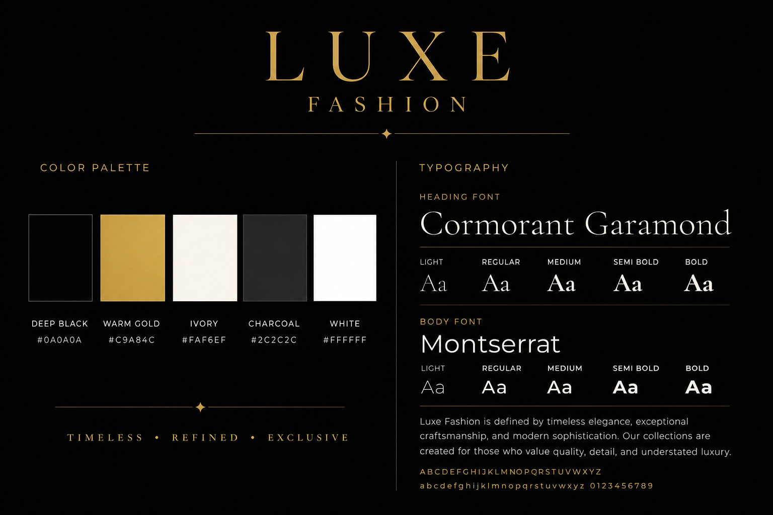 Luxe Fashion brand colors and fonts