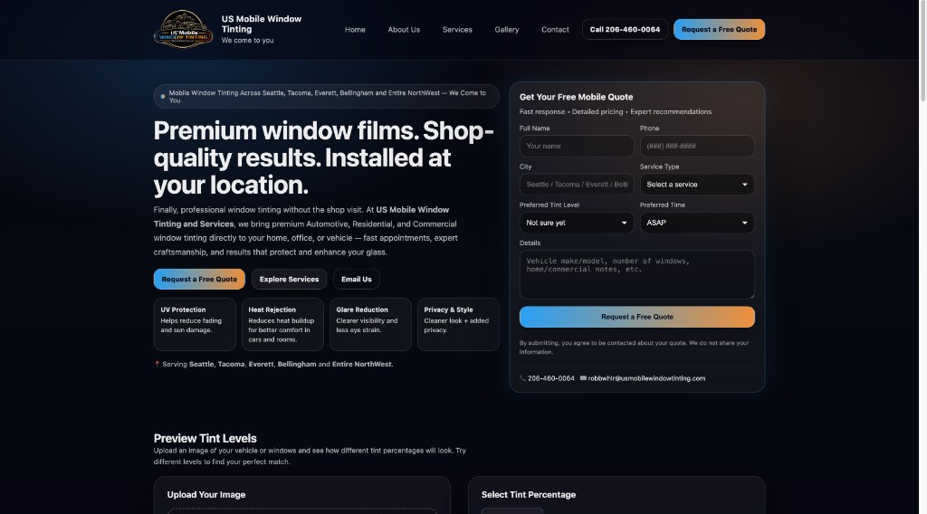 US Mobile Window Tinting — Logo & Website Design