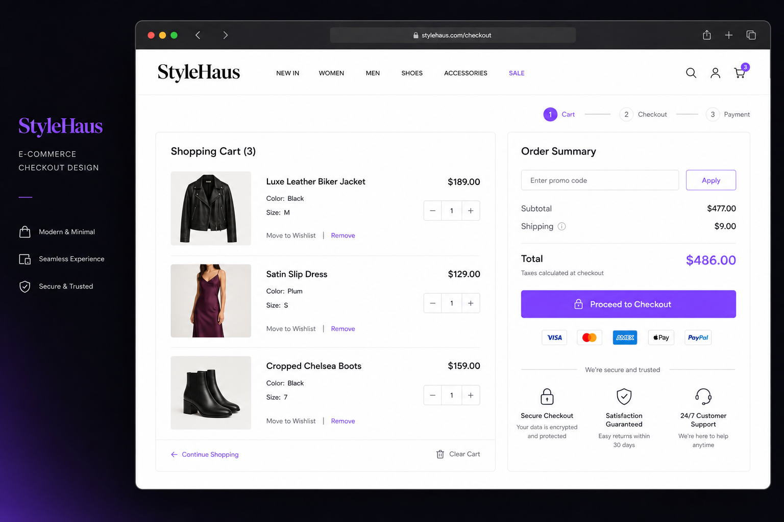 StyleHaus cart and checkout design